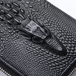 卡帝乐鳄鱼（CARTELO）男士钱包头层牛皮鳄鱼纹长款多功能拉链皮夹卡包手包礼盒物