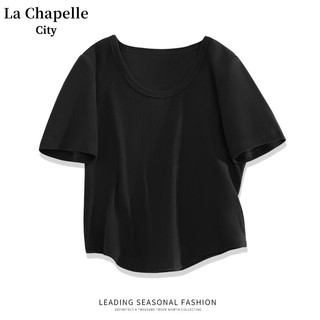 La Chapelle City 拉夏贝尔圆领短袖T恤春夏季女装2024新款 黑-纯色 M
