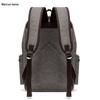 Marcue karos双肩包男帆布复古潮牌时尚休闲大电脑书包大容量出差旅行背包 灰色