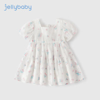 JELLYBABY 宝宝时髦碎花裙夏装2024新款韩系裙子夏7女童洋气连衣裙 米白 150cm