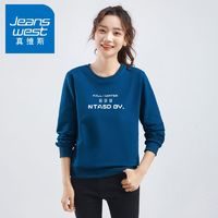 百亿补贴：JEANSWEST 真维斯 圆领卫衣女2023春秋季新款印花简约蓝色纯棉圆领卫衣套头