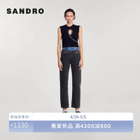 SANDRO2024春夏女装法式黑色镂空饰钻针织马甲背心SFPTS01433 黑色 0