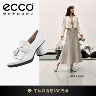 ecco 爱步 高跟鞋女鞋 新款法式真皮粗跟单鞋乐福鞋 雕塑奢华222663