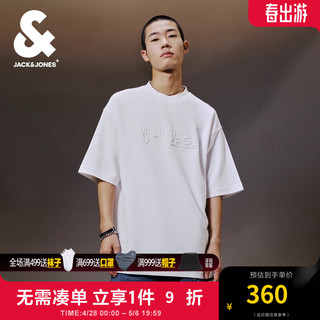 杰克·琼斯（JACK&JONES）夏季男士宽松立体字母罗纹圆领休闲潮牌短袖上衣T恤224201242 A06本白色 常规 A06本白色 180/100A/L