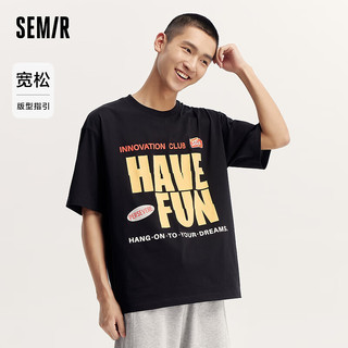 森马（Semir）短袖T恤男2024夏美式学院风装吸湿排汗撞色印花上衣 黑色90001 160/80A/XS