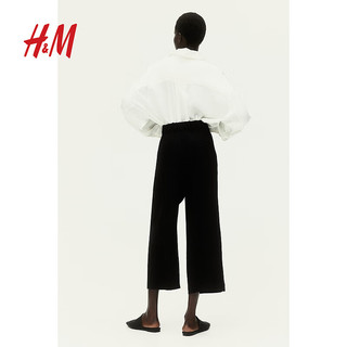 H&M女装裤子2024春季柔软梭织松紧式裙裤1222450 黑色 155/64 XS