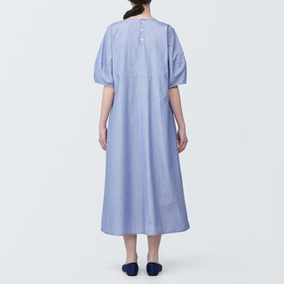 无印良品（MUJI）女式 凉感平纹套头短袖连衣裙女装裙子长裙早春纯棉BC2JBC4S 蓝色条纹 XL (165/92A)