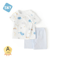 舒贝怡 婴儿衣服短袖套装夏季男女宝宝纯棉儿童两件套薄款 蓝色110CM