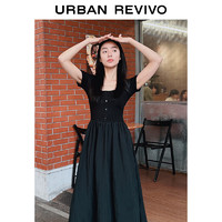 URBAN REVIVO UR夏季新款女装时尚气质纯色拼接廓形薄宝藏连衣裙UWU732083 正黑 S