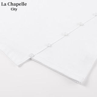 La Chapelle City 拉夏贝尔圆领短款斜扣T恤2024夏季正肩时尚设计感女装上衣 黑-眨眼表情K L