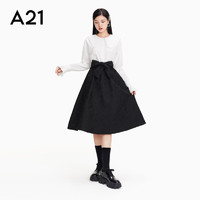 A21 法式中长裙女装黑色蝴蝶结半身裙高腰洋气学院风裙子 黑色 S
