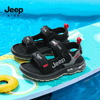 Jeep儿童凉鞋夏季透气防滑男童运动鞋2024夏款女中大童沙滩鞋露趾 黑色 36码 鞋内长约22.8cm
