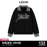 LEDIN 乐町 机车polo卫衣小众街头潮流黑色棋盘格C1BFC4501