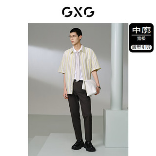 GXG男装 黄色条纹翻领短袖衬衫24年夏季G24X232019 黄色 165/S