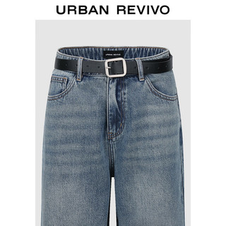 URBAN REVIVO 女士高街复古水洗腰带牛仔长裤 UWJ840055 蓝色 30