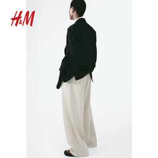 H&M女装西装裤春季高腰垂感简约通勤宽松正装褶裥阔腿裤1090271 浅米色 165/76