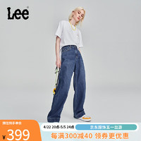 Lee 中蓝色水洗高腰五袋款女牛仔裤阔腿显瘦潮LWB007335101-668 中蓝色 28