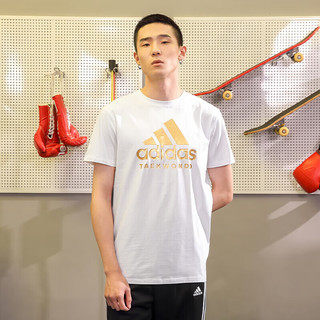 adidas 阿迪达斯 短袖男t恤上衣透气跑步训练运动圆领半袖 白金小logo XL