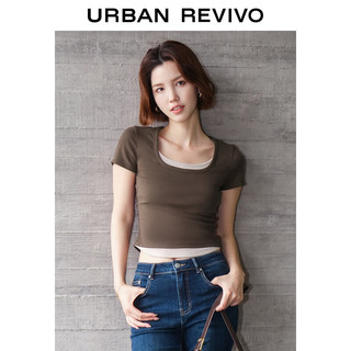 URBAN REVIVO 女士潮流休闲假两件显瘦T恤衫 UWV440147 咖啡色 M