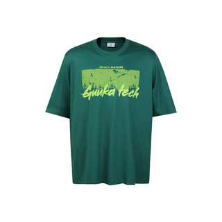 古由卡（GUUKA）TECH机能夜光设计休闲短袖T恤男夏潮 旅行登山透气宽松上衣 深绿 S