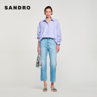 SANDRO2024春夏女装通勤蓝色心形钻饰条纹衬衫上衣SFPCM01115 40/天蓝色 0