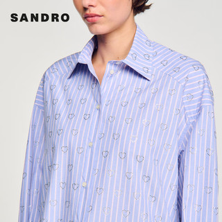 SANDRO2024春夏女装通勤蓝色心形钻饰条纹衬衫上衣SFPCM01115 40/天蓝色 0