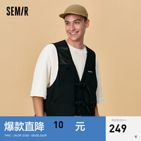 森马(Semir)马甲男2024夏季轻薄无袖上衣V领机能外套 黑色90001 165/84A/S