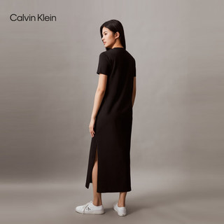 Calvin Klein Jeans24春夏女士休闲开叉纯棉针织圆领T恤连衣裙ZW02584 BEH-太空黑 XS