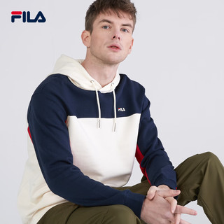 FILA 斐乐 撞色卫衣连帽套头衫男款运动衫欧版 黑色/复古白/正红色 2XL