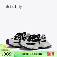 Bella Lily2024春季拼色时尚老爹鞋女增高运动鞋厚底休闲鞋子 黑色 35