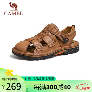 CAMEL 骆驼 牛皮革包头户外休闲男士凉鞋 G14M344603 浅棕 39 浅棕（包头）