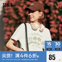 Semir 森马 短袖T恤女设计感图案宽松潮流2024夏季复古做旧衣服109324100012