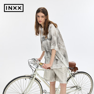 INXX 英克斯 APYD 美式高街风刷色短袖T恤装潮牌复古渐变色上衣 灰白色 S