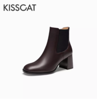 KISSCAT 接吻猫 2023年冬季新款切尔西靴时尚短靴通勤加绒时装靴女
