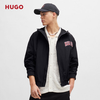 HUGO男士2024夏季运动风徽标图案修身防泼水休闲夹克 001-黑色 EU:XXL