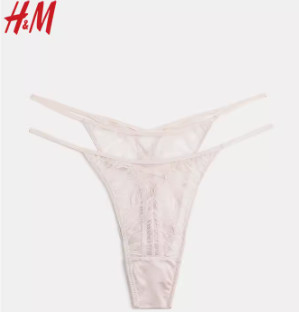 H&M HM女士内裤2024夏季舒适性感2条装蕾丝Thong内裤1215639