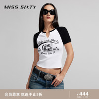 MISS SIXTY 2024夏季新款T恤女美式复古插肩袖拼色印花百搭休闲风