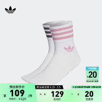 adidas 阿迪达斯 经典三条纹舒适短筒运动袜子女子阿迪达斯官方三叶草HK0301 白/祈福粉/黑色 S