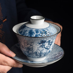 TAOMI 陶迷 盖碗茶杯 青花瓷大号三才盖碗家用陶瓷功夫茶具大容量单个泡茶碗 万福盖碗