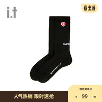 Aape it 配饰猿颜爱心徽章刺绣字母提花中筒袜5201XXM BKX/黑色 L