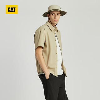 CAT卡特24夏季男户外舒适吸湿速干尼龙格短袖衬衫工装衬衫外套 深卡其色 M
