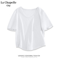 La Chapelle City 拉夏贝尔圆领短袖T恤春夏季女装2024新款修身显瘦气质纯欲风上衣 白-纯色 M