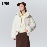 Semir 森马 棉服女短款设计感假两件宽松显高字母潮肌理外套109723112012