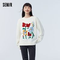 百亿补贴：Semir 森马 毛衣女花朵提花毛衫小众春季设计师系列宽松落肩上衣甜美温柔