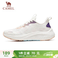 CAMEL 骆驼 网面软底运动鞋女撞色透气跑步鞋子 7SS225L0002 白/紫/妃红 38