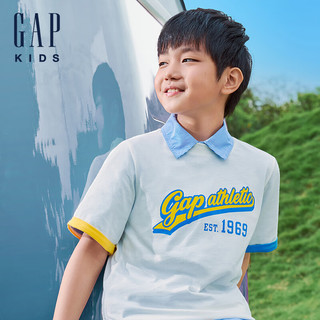 Gap 盖璞 男童2024夏季纯棉撞色印花logo短袖T恤儿童装上衣466203 白色 120cm(6-7岁) 亚洲尺码