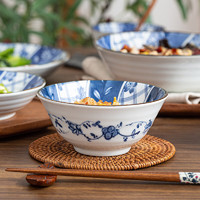 光峰 日本进口有古窑陶瓷釉下彩日式汤碗饭碗蓝色樱花钵碗家用餐具套装 4.7英寸碗-12*6.4cm
