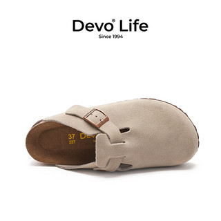 Devo Life的沃软木拖鞋包头半拖款休闲法式拖鞋 3624 灰色反绒皮 38