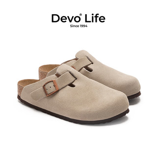 Devo Life的沃软木拖鞋包头半拖款休闲法式拖鞋 3624 灰色反绒皮 38