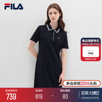 FILA 斐乐 女子编织连衣裙2024夏季新款连身裙时尚休闲翻领短袖裙子